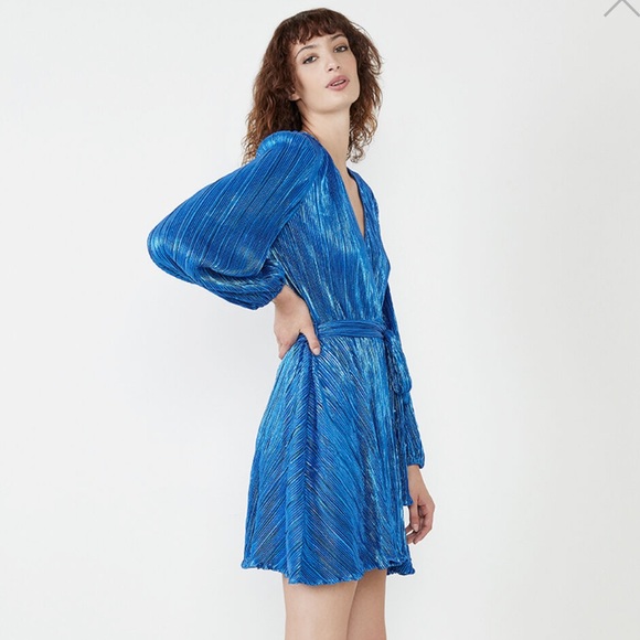 BARDOT BELLISSA PLEAT DRESS IN VIBRANT BLUE SIZE L - Picture 2 of 6